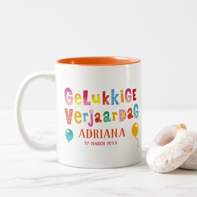 Gelukkige verjaardag zweifarbige tasse (Mit Donut)