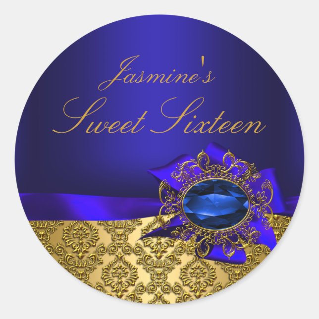Gem & Bow|Blauer Sweet 16 Aufkleber (Vorderseite)