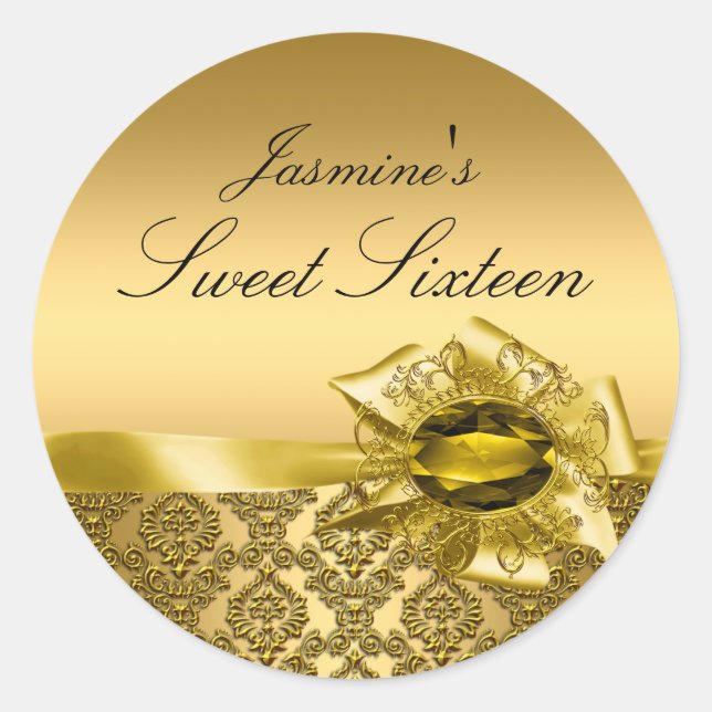 Gem & Bow|Gold Sweet 16 Sticker (Vorderseite)