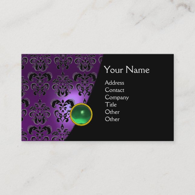 GEM DAMASK MONOGRAM Amethyst lila grün Visitenkarte (Vorderseite)
