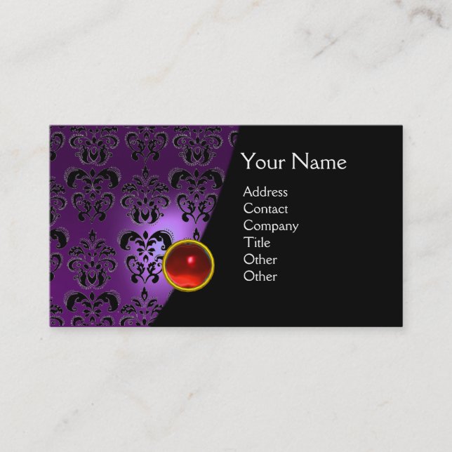 GEM DAMASK MONOGRAM Amethyst lila rot Visitenkarte (Vorderseite)
