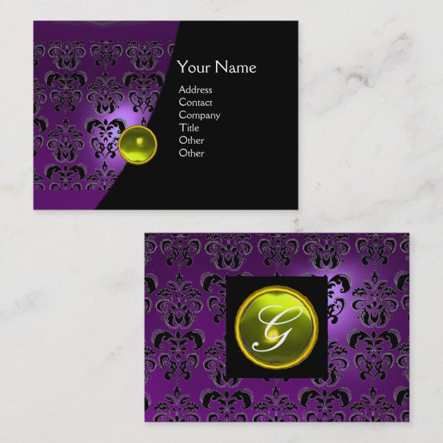GEM DAMASK MONOGRAM Amethyst lila Visitenkarte (Vorne/Hinten)