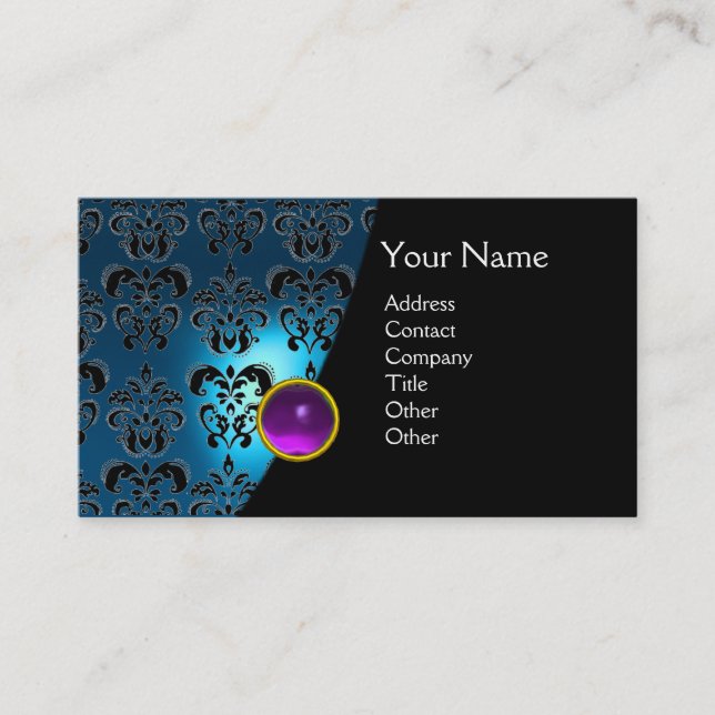 GEM DAMASK MONOGRAM blauer Saphir lila Visitenkarte (Vorderseite)