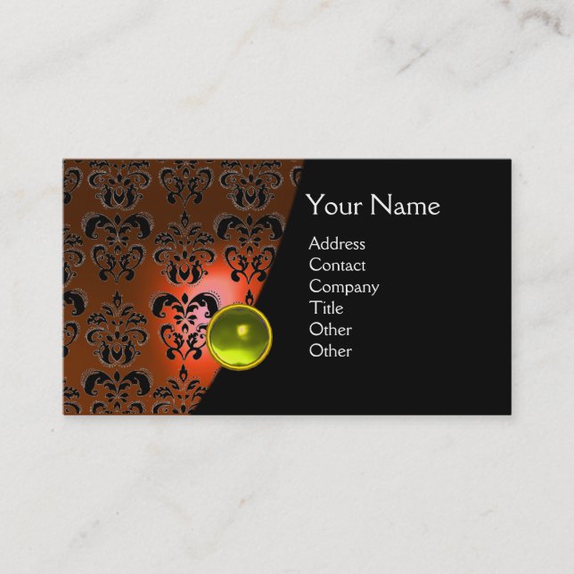 GEM DAMASK MONOGRAM Orangentopaz gelb Visitenkarte (Vorderseite)