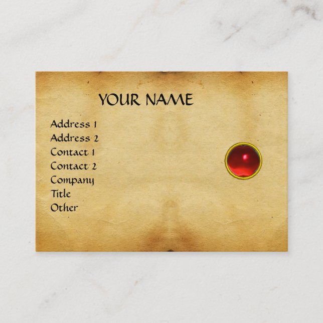 GEM MON , RED RUBY, GRAY AGATA , Pergament Visitenkarte (Vorderseite)