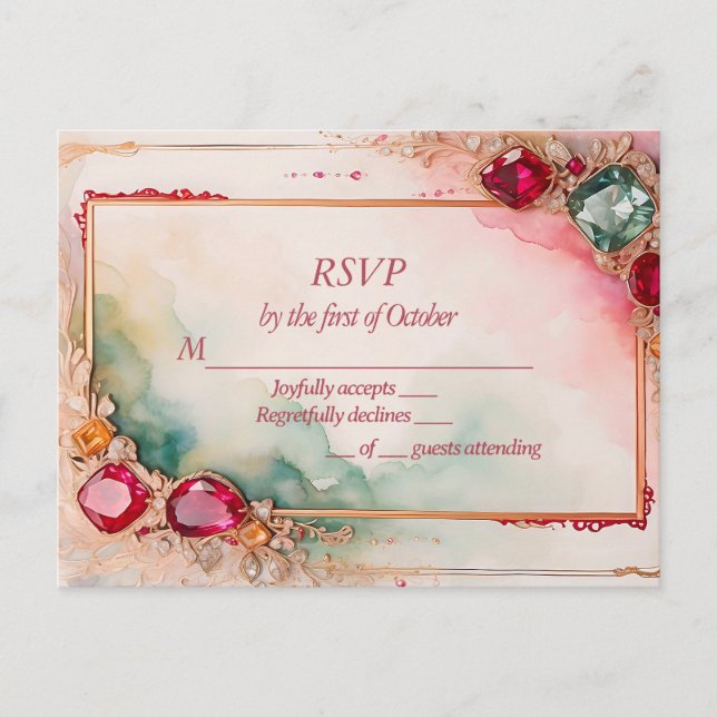 Gem Stone Hochzeit RSVP Postkarte (Vorderseite)
