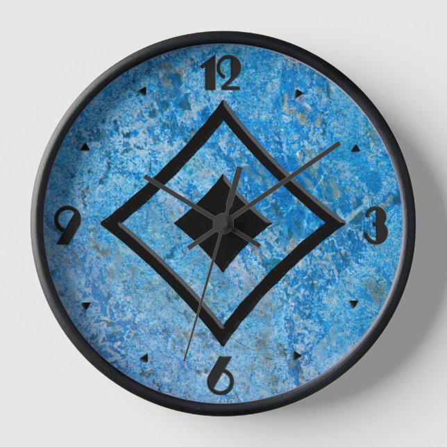 Gem Stone Muster, Blue Granite & Black Onyx Wanduhr (Vorderseite)