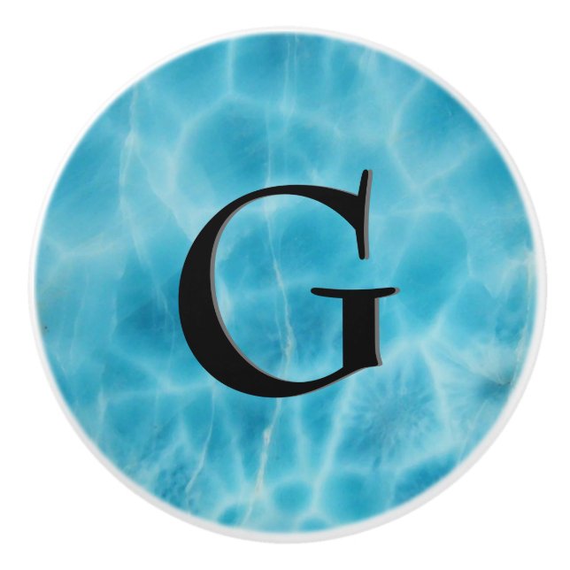 Gem Stone Pattern, Blue Larimar & Black Onyx Keramikknauf (Vorderseite)