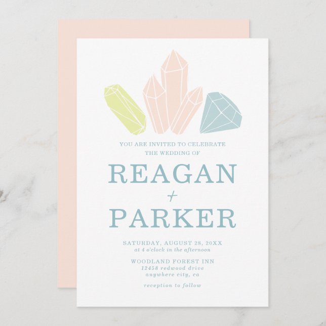 Gem Stones Elegant Blush Pink Pastel Wedding Einladung (Vorne/Hinten)