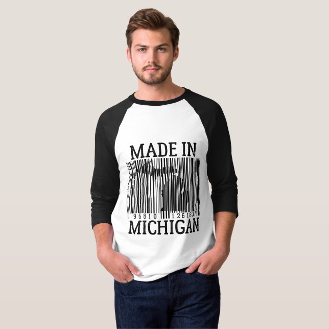 Gemacht im Michigan-Barcoderaglan-T-Shirt T-Shirt (Vorne ganz)