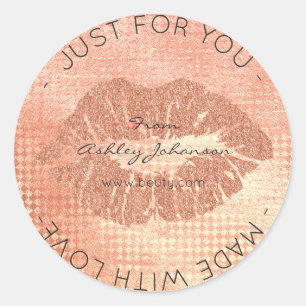 Gemacht mit Liebe-Pfirsich-korallenrotem Runder Aufkleber