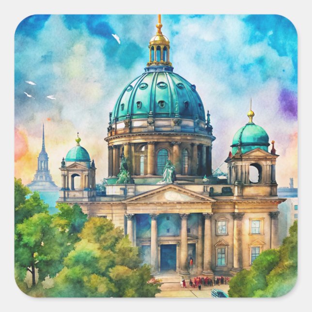 Gemälde am Berliner Dom Quadratischer Aufkleber (Vorderseite)