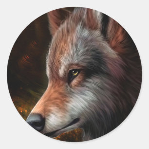 Gemälde an einem mächtigen Wolf Runder Aufkleber