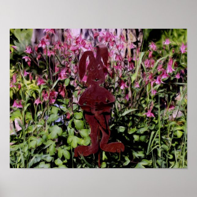 Gemälde aus dem Foto "Rusty Rabbit Flower Garden" Poster (Vorne)