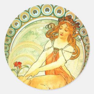 Gemälde. Aus der Serie The Arts von Mucha Runder Aufkleber