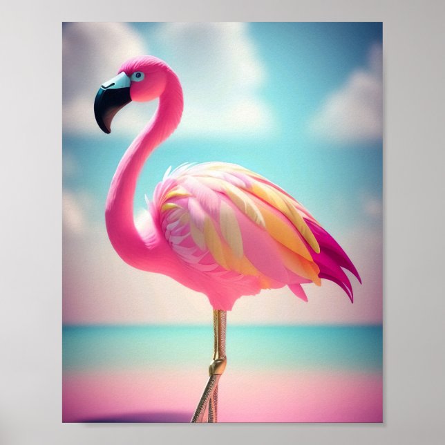 Gemälde aus pastellblau-rosa Flamingo Poster (Vorne)