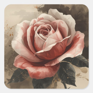 Gemälde Bilder mit stilisierten blühenden Rosen Quadratischer Aufkleber