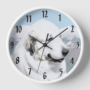 Gemälde der Großen Pyrenäen - Original-Hunde-Kunst Uhr