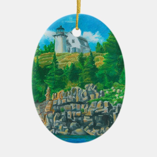 Gemälde des Bear Island Leuchtturms Keramik Ornament (Vorne)