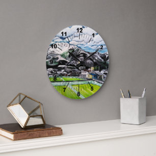 Gemälde des Berges Fuji von Alfred Fox Große Wanduhr