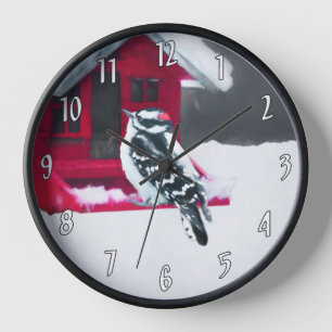 Gemälde des Buntspechts - Originale Vogelkunst Uhr