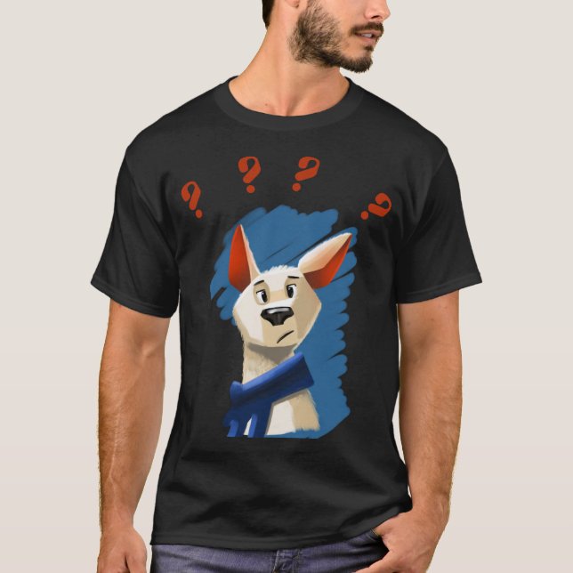 Gemälde des fragend Hundes auf blauem Hintergrund T-Shirt (Vorderseite)