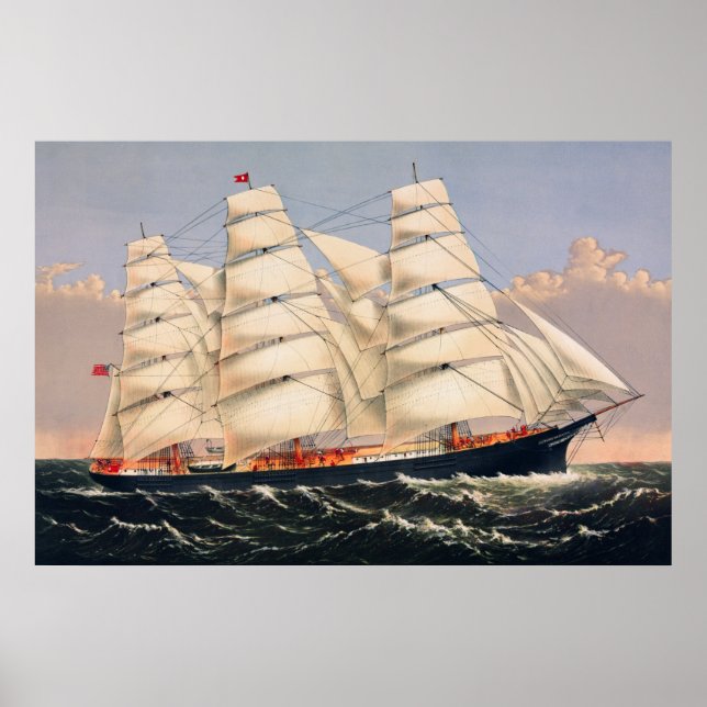 Gemälde des Vintage Clipper-Schiffs Three Brothers Poster (Vorne)