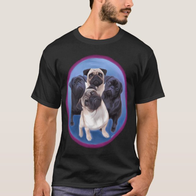 Gemälde einer Gruppe von vier Mopsen T-Shirt (Vorderseite)