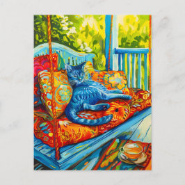 Gemälde einer Katze Grooming on Swing Postkarte