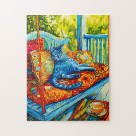 Gemälde einer Katze Grooming on Swing Puzzle