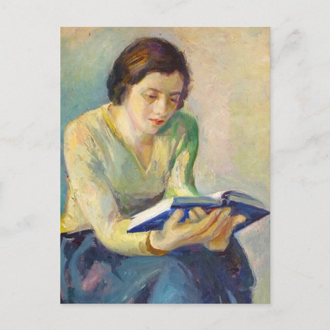 Gemälde einer lesenden Frau Postkarte (Vorderseite)