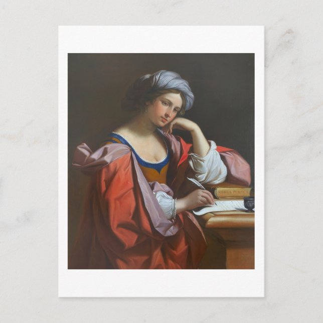 Gemälde einer schreibenden Frau Postkarte (Vorderseite)