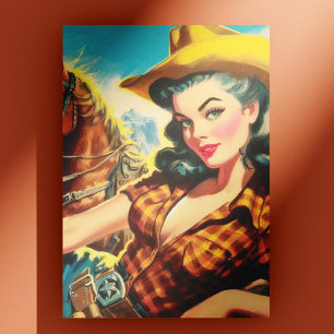 Gemälde einer Vintage-Cowgirl Postkarte