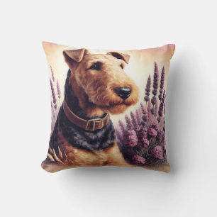 Gemälde eines alten Airedale Terriers Kissen