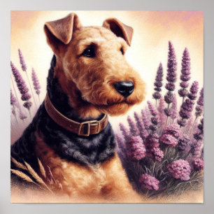 Gemälde eines alten Airedale Terriers Poster
