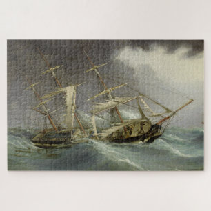 Gemälde eines alten zerstörten Segelboots während  Puzzle