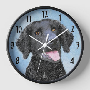 Gemälde eines Curly Coated Retrievers - Originale Uhr