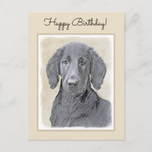Gemälde eines Flat-Coated Retrievers - Originale H Postkarte