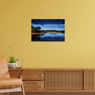 Gemälde eines ruhigen blauen Sees im Frühling Poster
