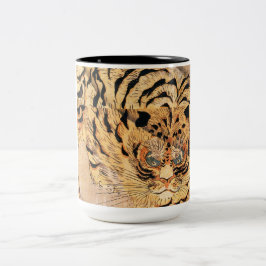 Gemälde eines Tigers aus dem 19. Jahrhundert von K Zweifarbige Tasse