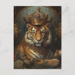 Gemälde eines Tigers mit einer Krone Postkarte