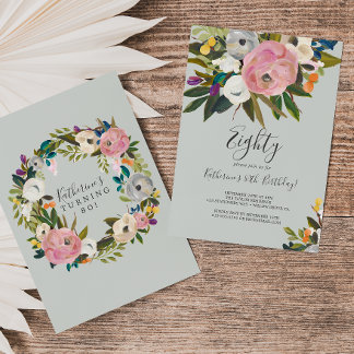 Gemälde floral 80. Geburtstag Einladung