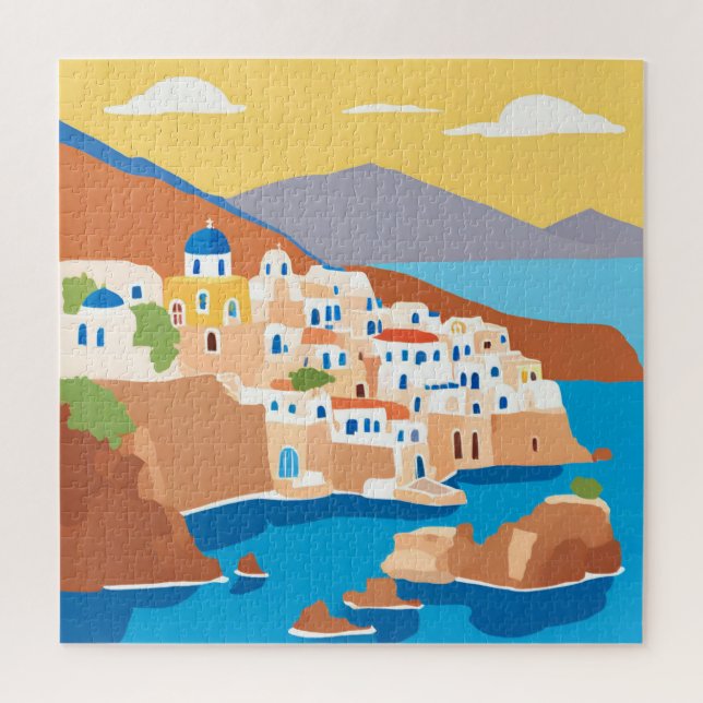 Gemälde mit Aussicht auf die Insel Santorin Puzzle (Vertikal)