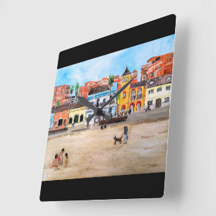 Gemälde Playa de la Malvarrosa von Alfred Fox Quadratische Wanduhr