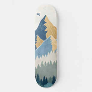 Gemälde von Bergen mit Vögeln im Flug Skateboard