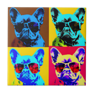 Gemälde von Bulldoggen im Pop-Art-Stil Fliese
