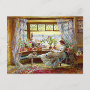 Gemälde von Charles James Lewis einer lesenden Fra Postkarte