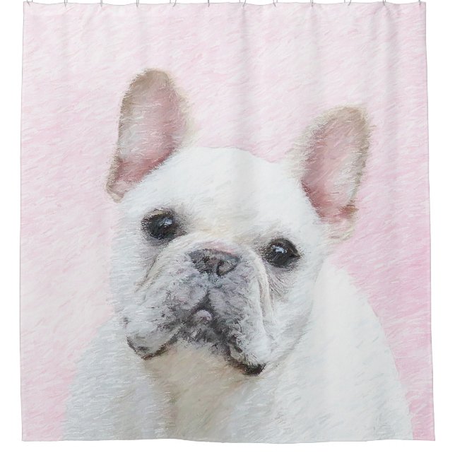 Gemälde von Französisch-Bulldog (Cream/White) - Hu Duschvorhang (Vorderseite)