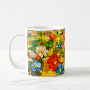 Gemälde von großen bunten Wildblumen strömen Kaffeetasse