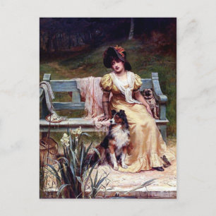 Gemälde von Lady and Two Pet Hunde Postkarte